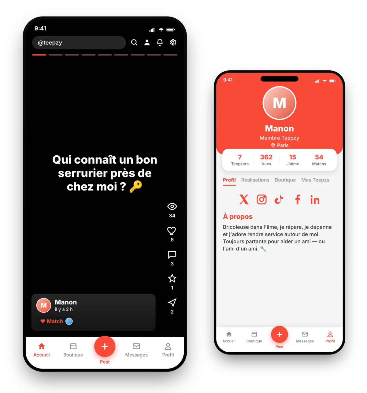 L'app Teepzy : le fil des Teepzs de ton réseau et un profil membre
